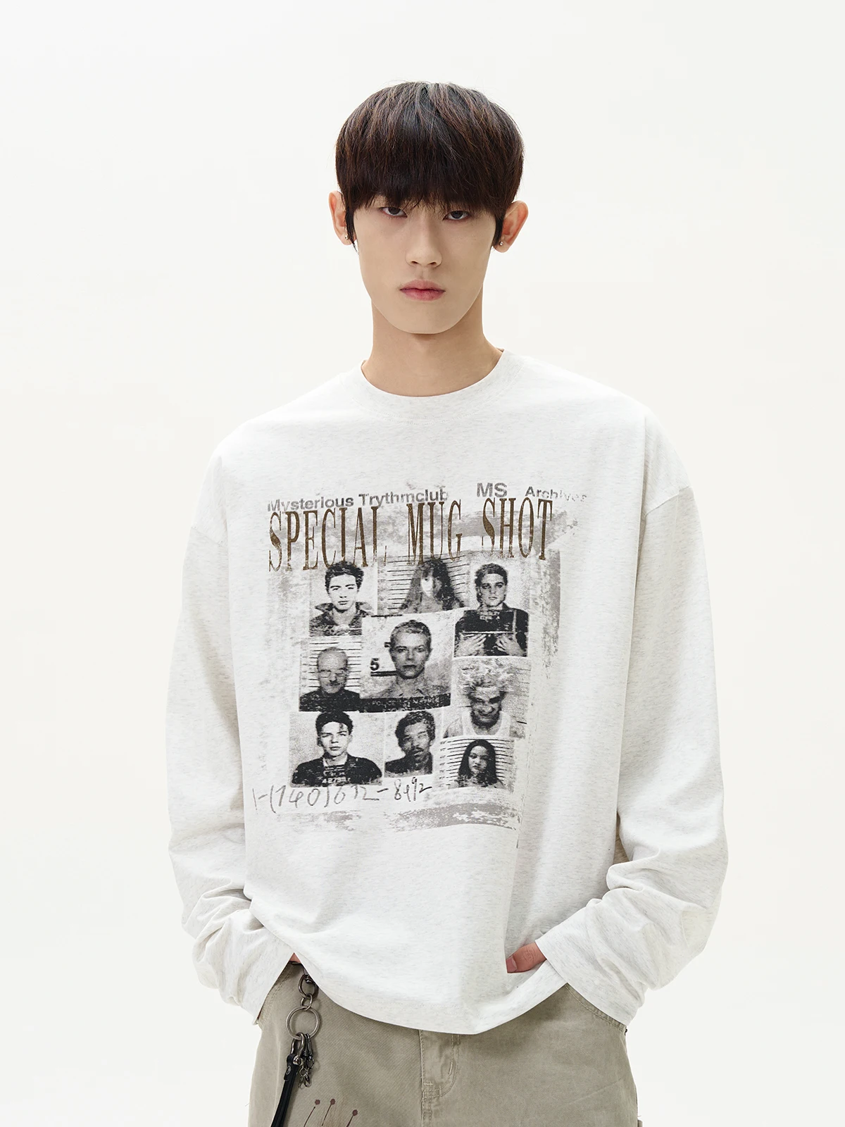 

a PUEE American Retro Vintage Print Long Sve T-irt Loose Fit for Couples Youthful Trendy Spring Autumn ex round Ne