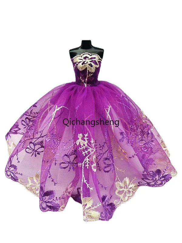 30cm Purple Floral Lace 1/6 Doll Clothes for Barbie Dress for Barbie Outfits Princess Wedding Gown 11.5