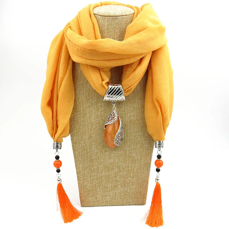 Cotton Linen Women Pendant Jewelry Scarf  Fringed Long Solid Color Tassel Necklace Scarves Wrap Pashminas Para Mujer