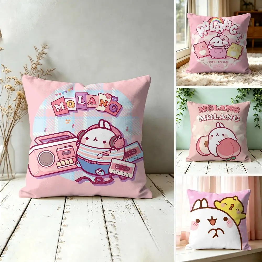 Molang Cute Cartoon Cushion Cover Square Decorative Throw Pillow 40x40cm For Sofa Bedroom Living Room Home Decor