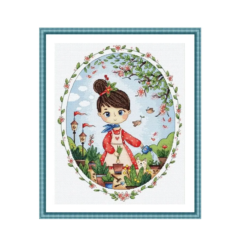 Cute Cartoon Character E1246-1248 Kind Of Flowers, Reading Books, Making Desserts For The Girl Precision Printed Embroidery