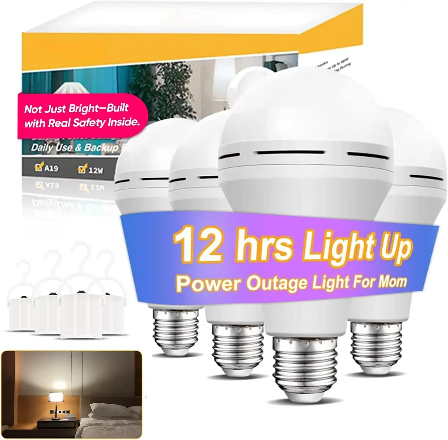 Emergency-Rechargeable-Light-Bulb, Stay Lights Up When Power Failure,15W 80W Equivalent LED Light Bulbs for Home, Camping, Tent (Daylight, 4 Pack 2600mAh)