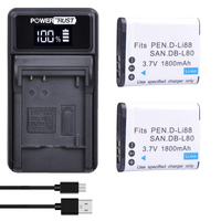 1800mAh DB-L80 D-Li88 Battery and Charger for Pentax Optio H90 P70 P80 W90 WS80 for SANYO Xacti DMX-CG10 DMX-CG100 DMX-CG11G