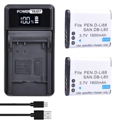 1800mAh DB-L80 D-Li88 akumulator i ładowarka dla Pentax Optio H90 P70 P80 W90 WS80 dla SANYO Xacti DMX-CG10 DMX-CG100 DMX-CG11G