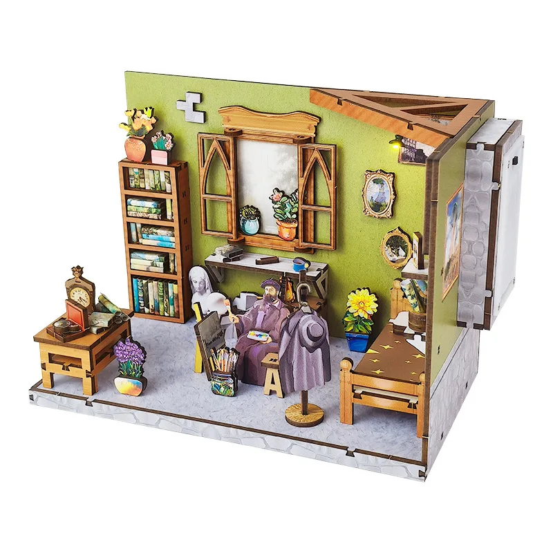 Kits de construcción en miniatura de madera DIY, casas de muñecas de estudio de Monet con muebles, Mini casas de muñecas para amigos, regalos de cumpleaños
