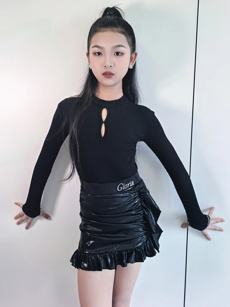 2025 Latin Dance Long Sleeved Split Skirts Practice Suit For Girls Samba Chacha Tango Dress Latin Dance Performance Wear  XH3785