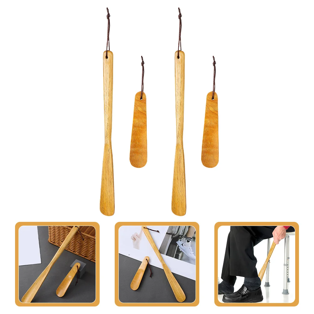

4Pcs Wooden Shoe Horn Sturdy Long Handle Ergonomic Shoe Helper Tool for Easy Wearing Removal Suitable for Seniors Pregnant Women