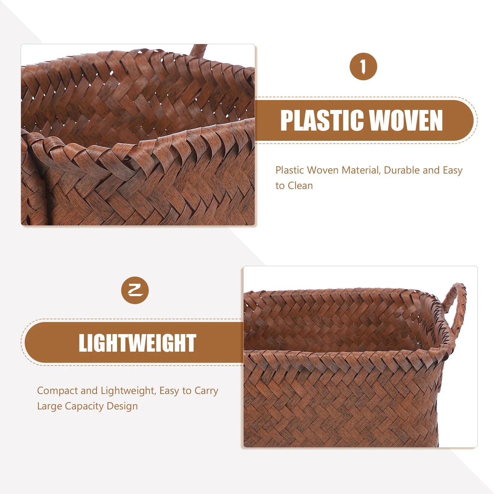 

Плетеная корзина для хранения с двойными ручками, имитация ротанга, настольный органайзер, вместительный контейнер для мелочей, плетеная корзина для хранения