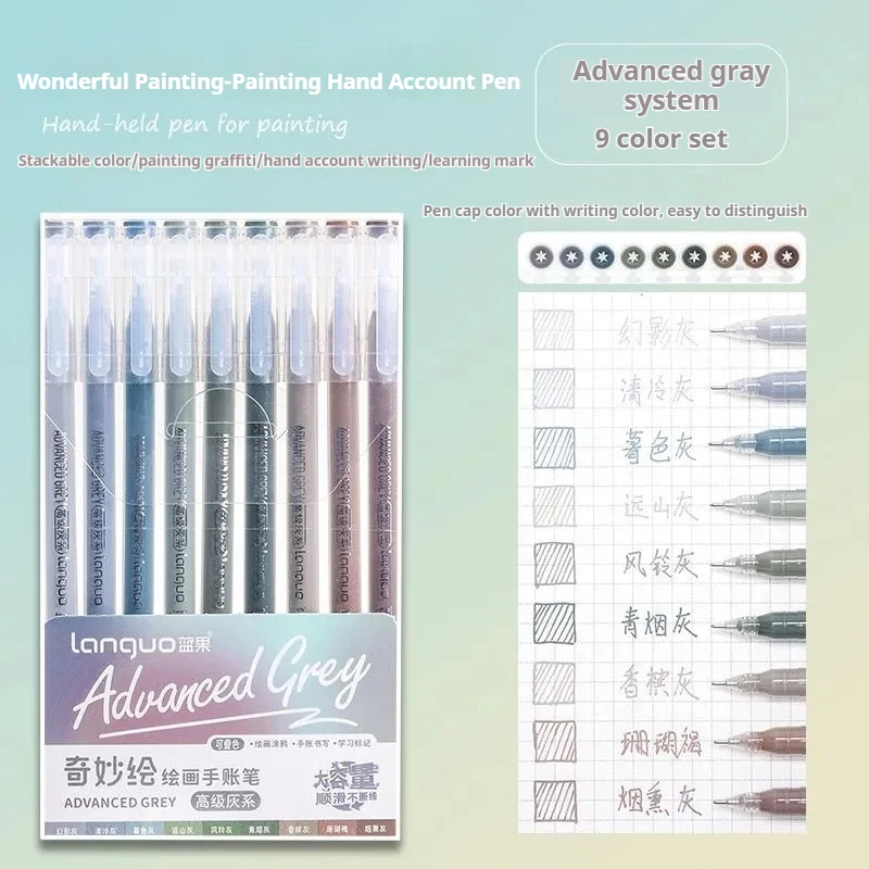 LANGUO 45/9 Kleuren Morandi Kleurrijke Gel Pen Student Schrijven Marker DIY Graffiti Schilderij Tekening Handboek Pennen School Nieuwe kleuren