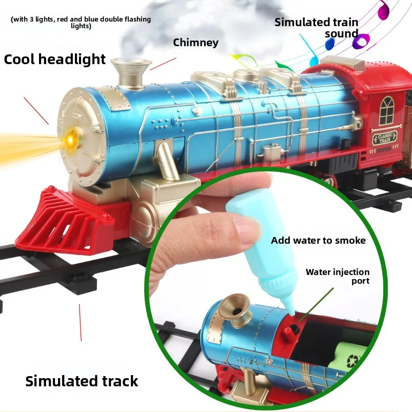 Simulação trem elétrico brinquedos ferroviário carro trem a vapor modelo com luzes som água vapor brinquedo menino presentes de natal