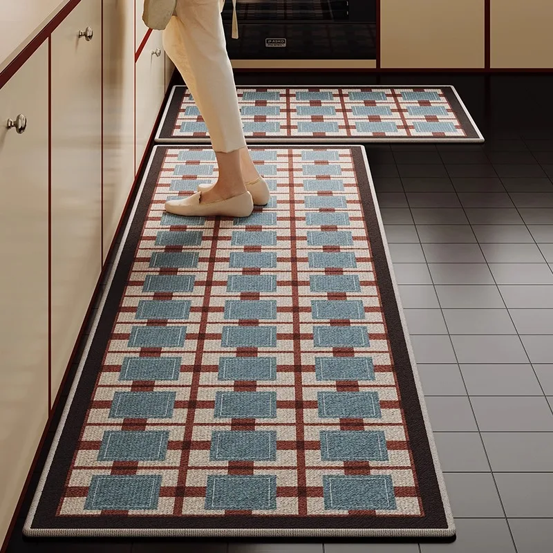 Kitchen Carpet TPR Non-slip Backing Rugs Retro Plaid Rug Corridor Laundry Carpets Home Decoration Wear-resistant Rug Ковер 러그