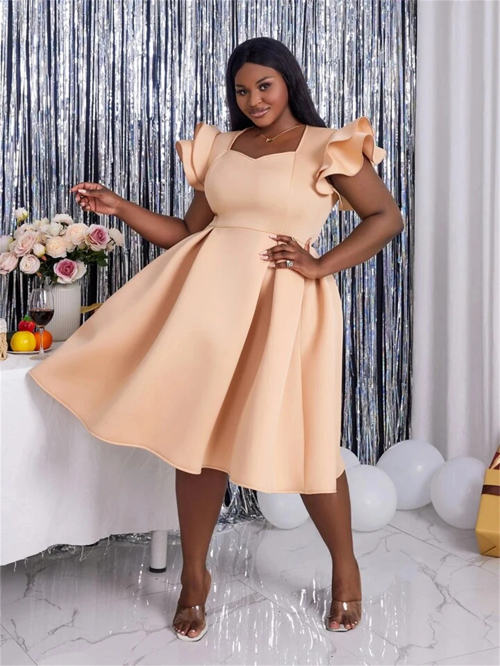 Charming Short Prom Dresses Fantastic Ruffles Sleeves A Line Knee Length Black Women Wedding Party Evening Gowns Wholesale