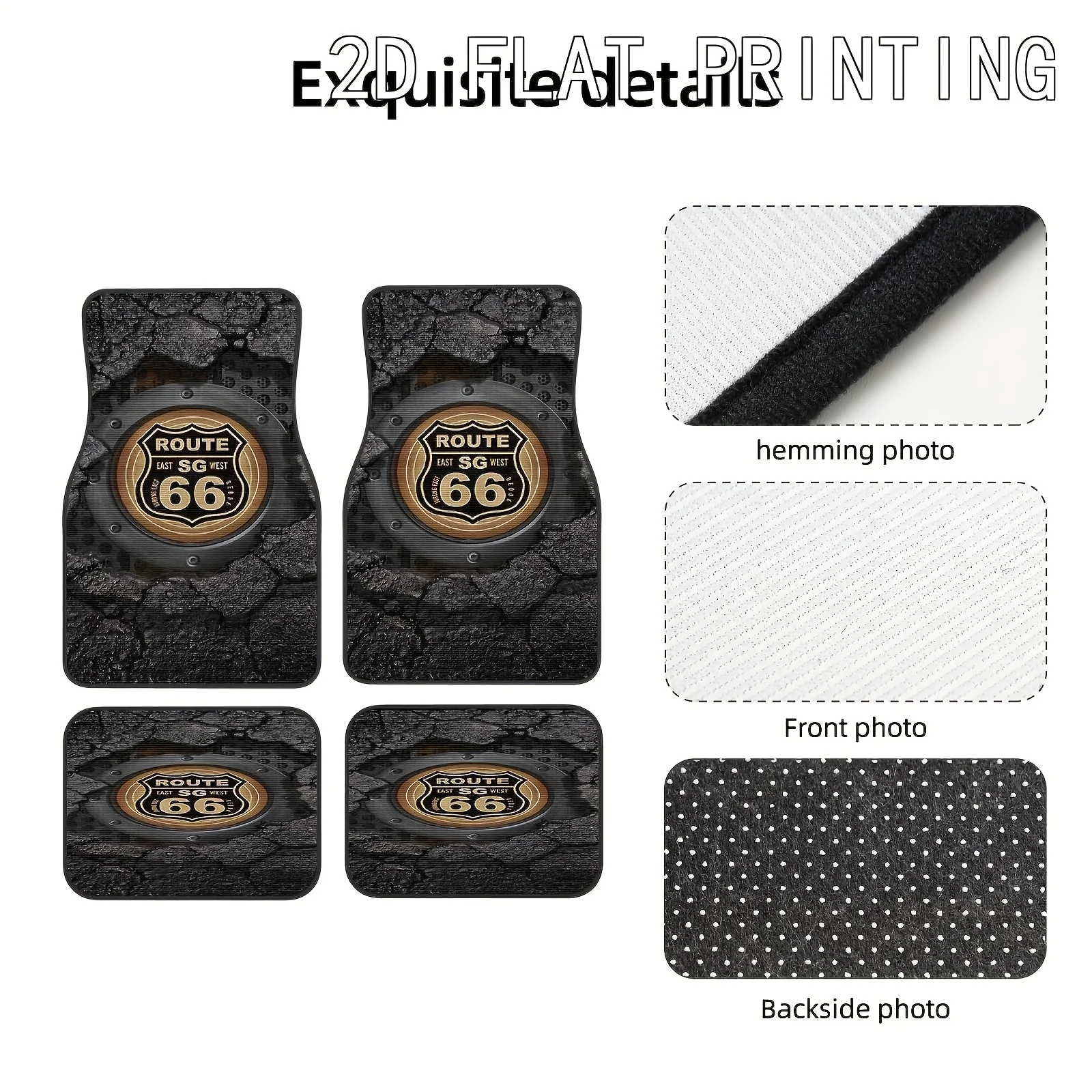 Route 66 Cultural Crystal Velvet Car Floor Mats, Universal Non-Slip Durable Carpets, Artistically Designed Easy-to-Clean Interio