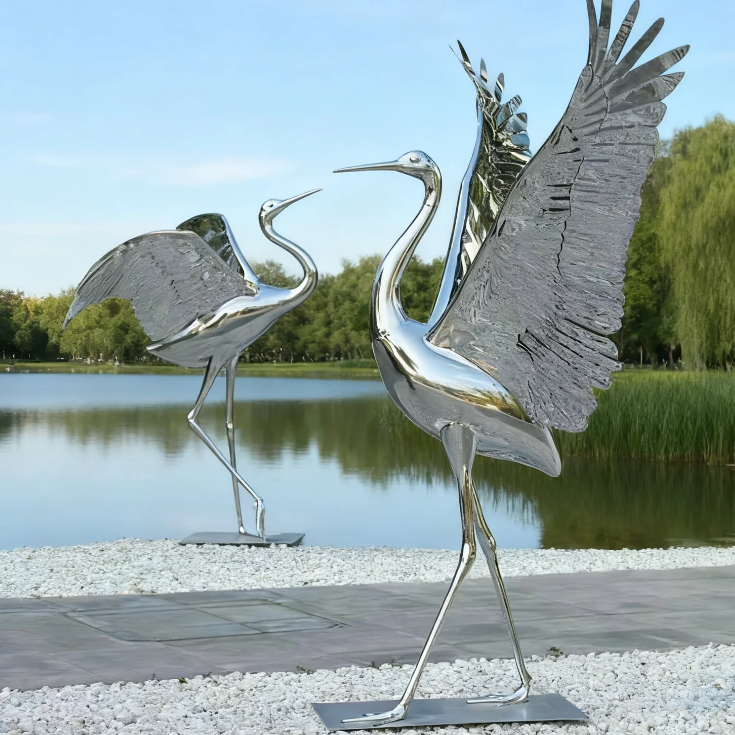 Modern Garden Art Sculpture 304 Stainless Steel Crane Polished Finish for Outdoor Decor Park Hotel Lobby Landscape