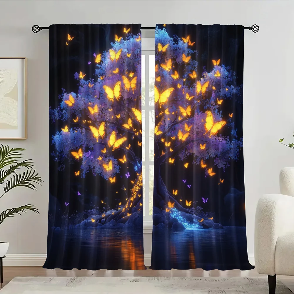 

2pc, Party Curtains The Tree of Life and Butterfly Versatile Fabric,Without Electricity Spring Party & Holiday Decor for Indoor
