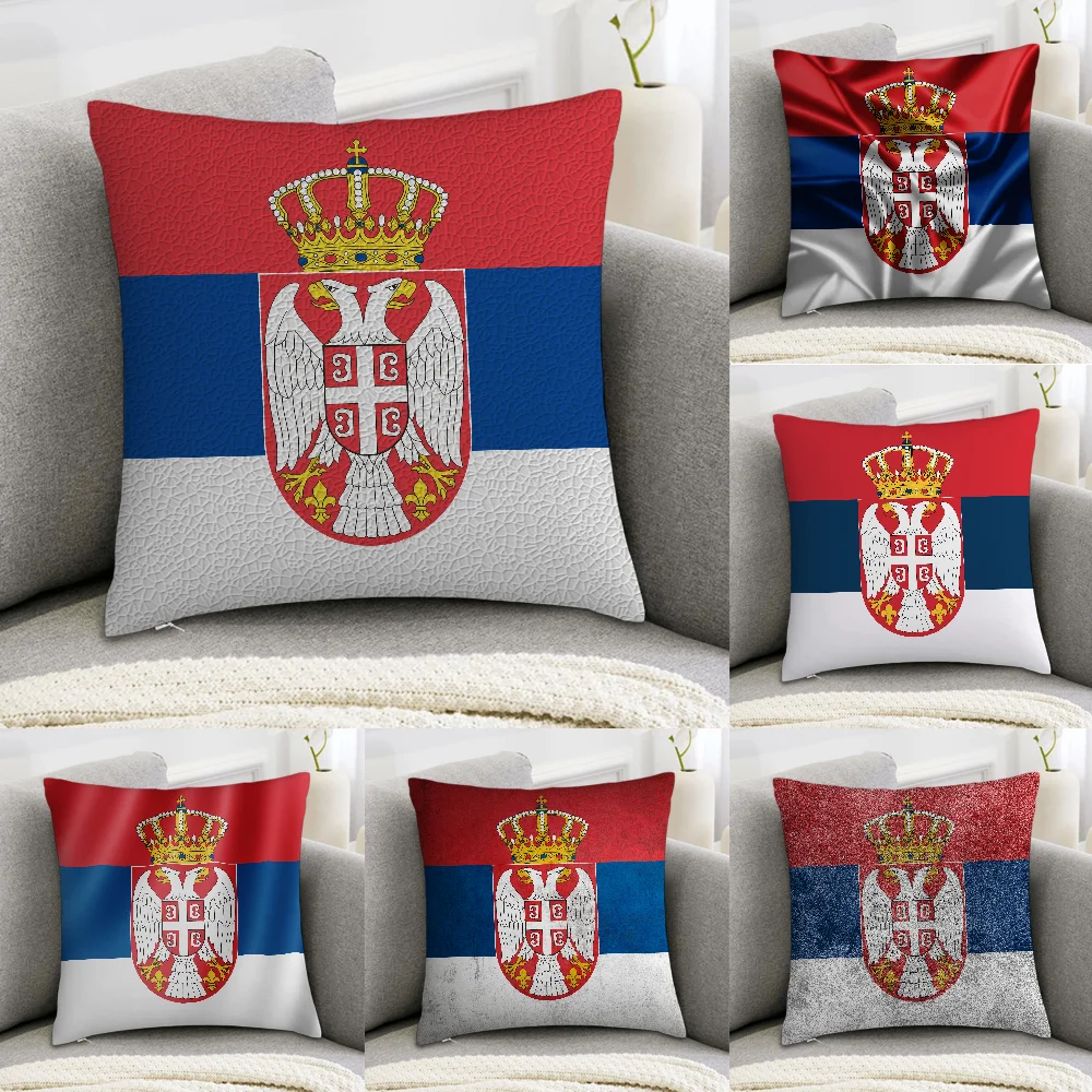 

Serbia flag Pillow Case Sofa Decorative Home Double-sided Print Plush Square Throw Pillow Covers Cushion Decor Cover