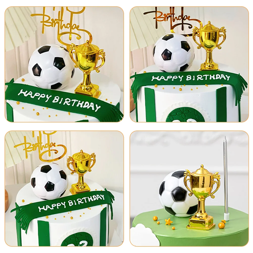 Puntelli Trofeo Modello di calcio Bambino Calcio Sport Torta Toppers Mini accessorio per casa delle bambole in plastica