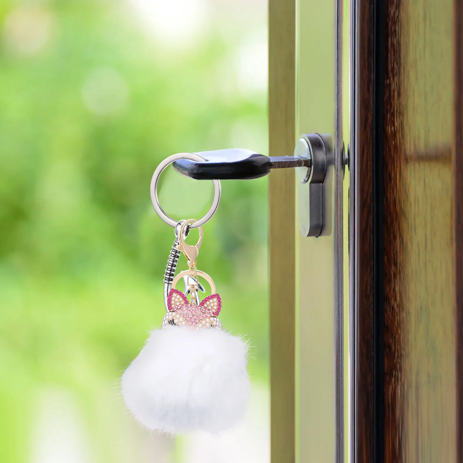 المفاتيح لينة قلادة مستديرة لحقيبة يد سيارة مرآة الرؤية الخلفية الزخرفية المفاتيح جميل حلقة رئيسية حقيبة قلادة