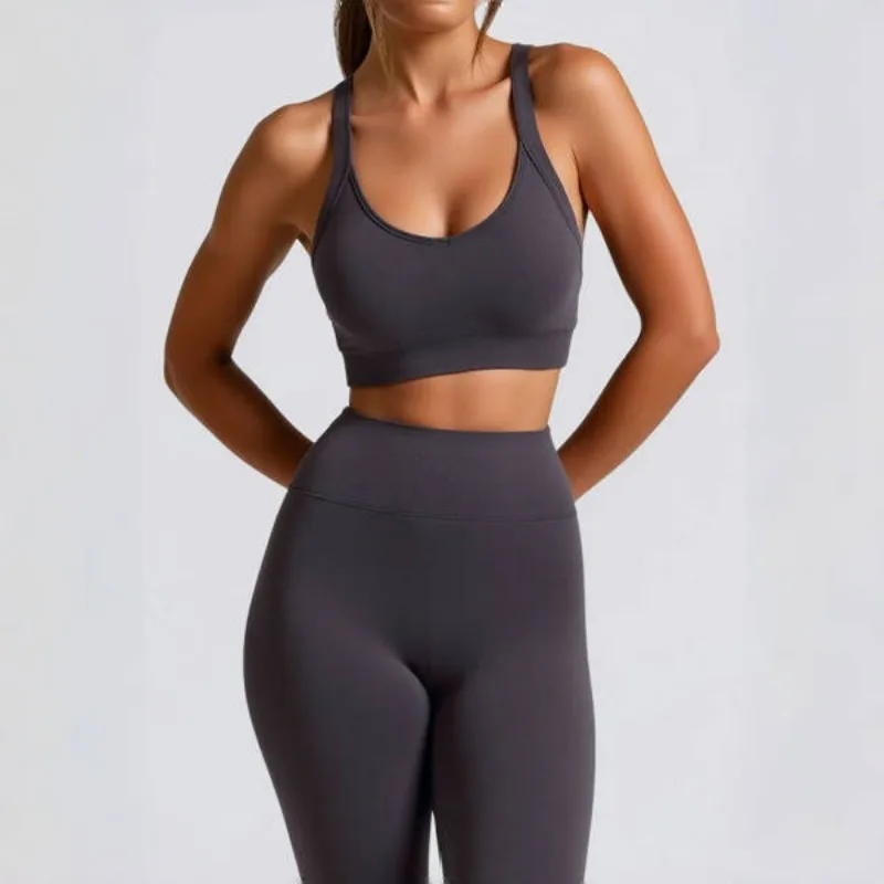 

Women's New Yoga Vest with Cross Shaped Back Shock Absorption Gathering Detachable Underwear Outdoor Sports and Fitness Clothing