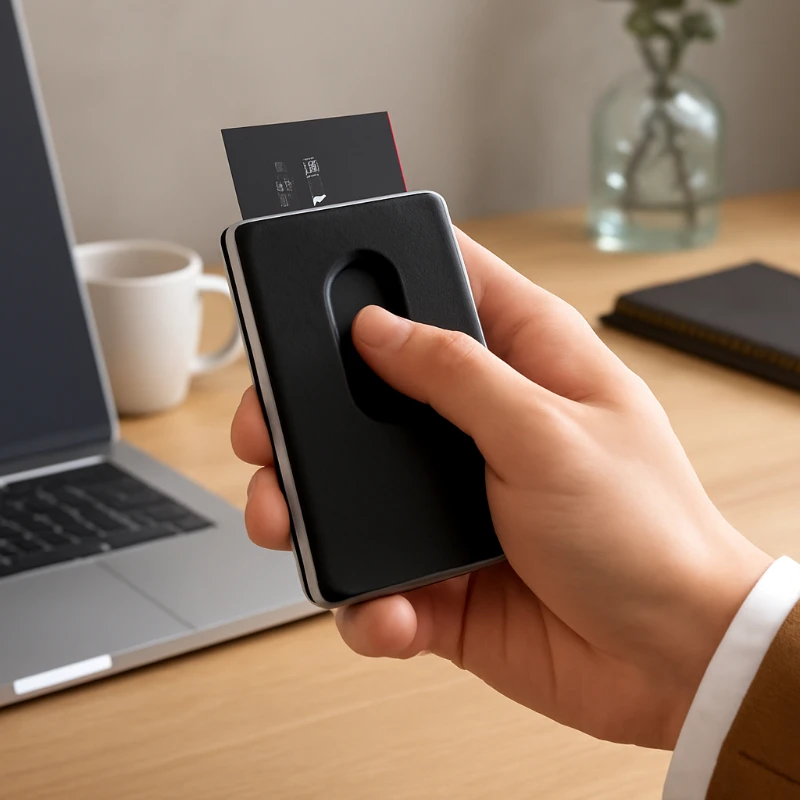 

Premium Leather Stainless Steel Card Holder Luxury Business Name Card Case Fashion Organizer Gift Box for Men Women