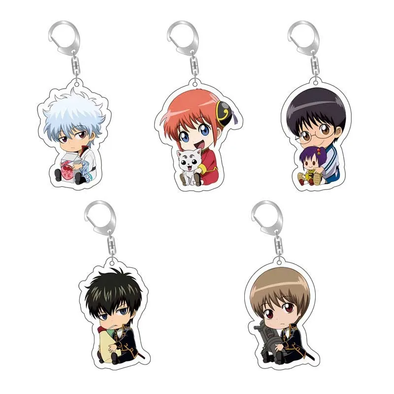 Sakata Gintoki Kagura Shinobu Hasegawa Taizou Popular Anime 2D Peripheral Transparent Acrylic Keychain Cute Backpack Pendant