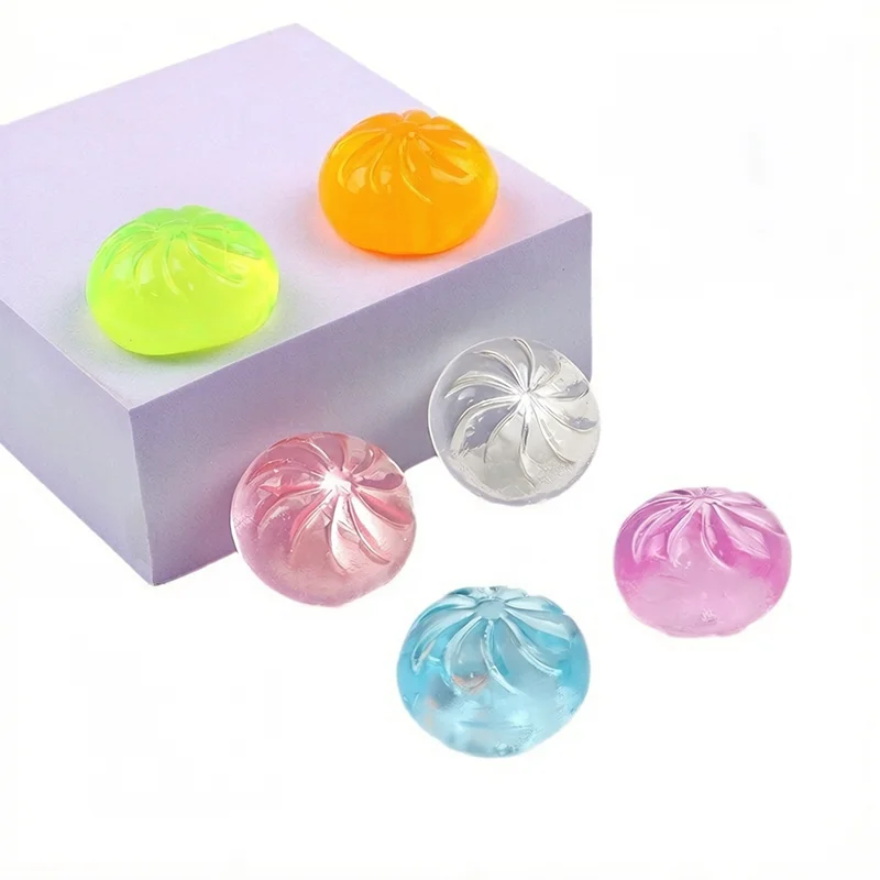 5Pcs Mini Dumplings with Steamer Bun Squeezable Toys Set Soft Stress Relief Crystal Squishy Fidget Sensory Toy Party Favors Gift