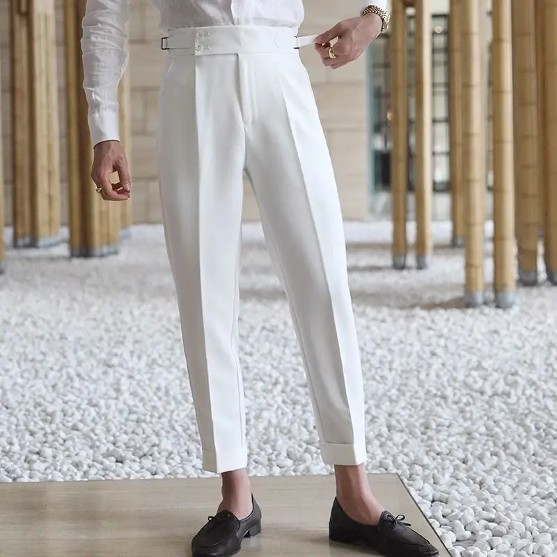 Traje de sastrería Social para hombre, Pantalones rectos de cintura alta, ropa de trabajo Formal, elegante, novedad de verano, 2024