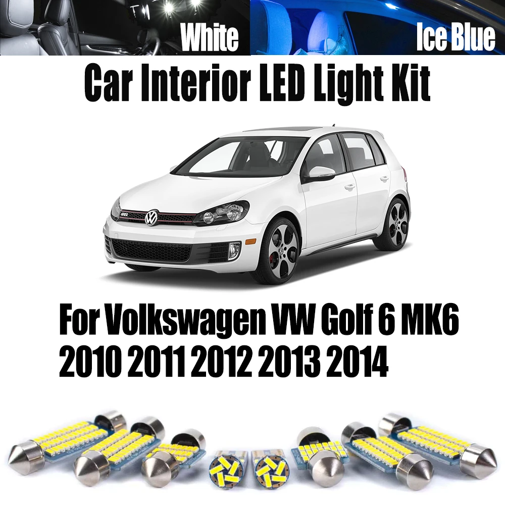 

14Pcs LED Bulbs Interior Ceiling Dome Light Kit For Volkswagen VW Golf 6 MK6 2010-2012 2013 2014 Car Vanity Mirror Lamp No Error