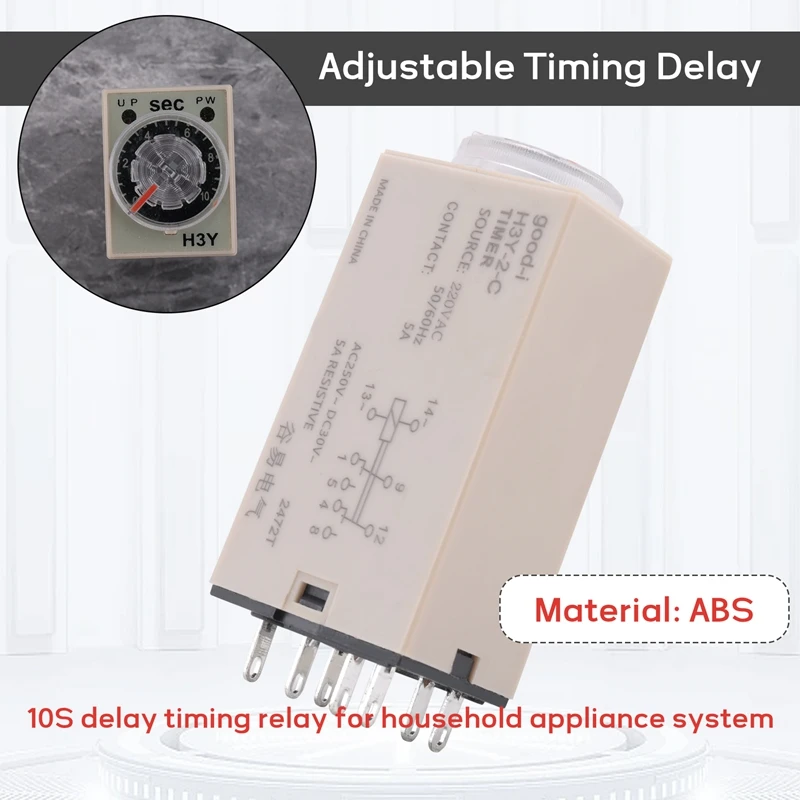10S Delay Timer Time Relay H3Y-2 AC 220V 8 PIN Adjusting Knob Control Timing Relay for Household Electrical Systems