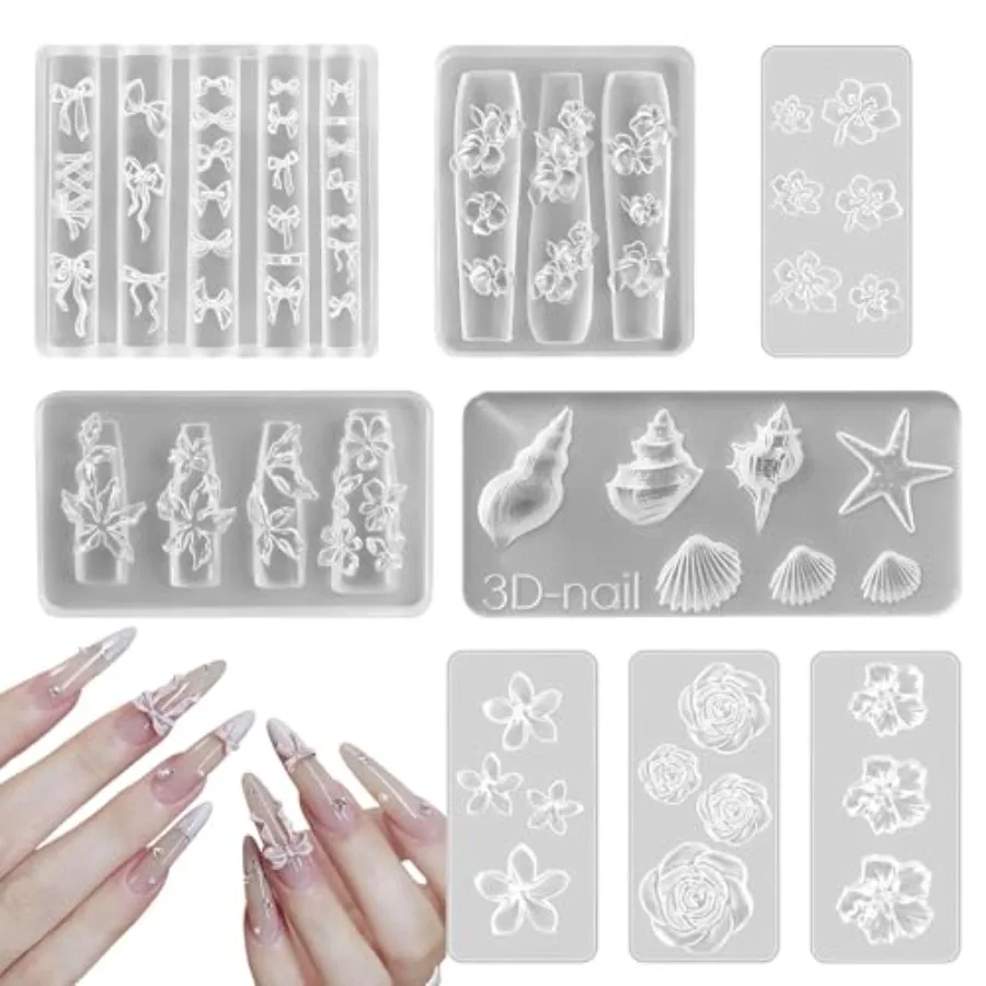 

8 Pcs 3D Gel Nail Art Mold Bowknot Silicone Nail Molds for DIY Oceanthemed Nail Designs Reusable Manicure Carving Templates wit