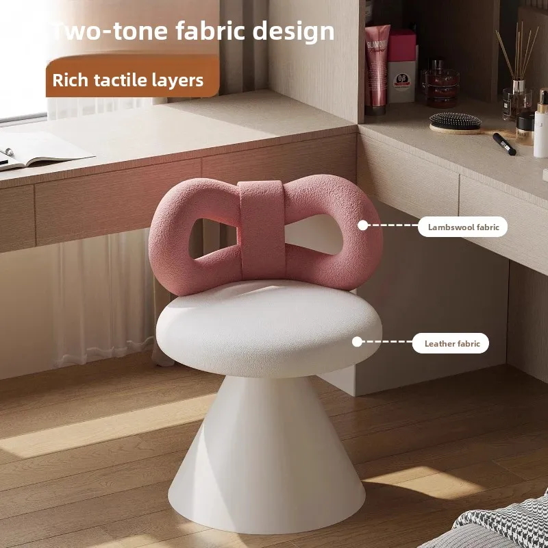 Cream Style Swivel Vanity Stool with Backrest, Rotatable Anti-Static Makeup Chair, Bedroom Dressing Table Girls Iron Craft Stool