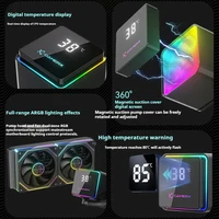 X-GAMERX PowerTrain M240 Water Cooler 240mm Global ARGB Light Effects 360° Magnetic Cover Digital Display Screen AIO CPU Cooler 3