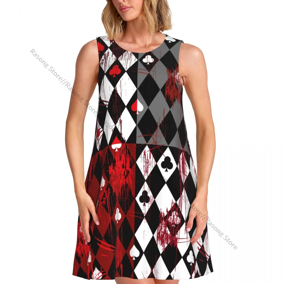レディースドレスサマーカジュアルTシャツドレスビーチカバーアップハートの女王ブラッディタンクドレス