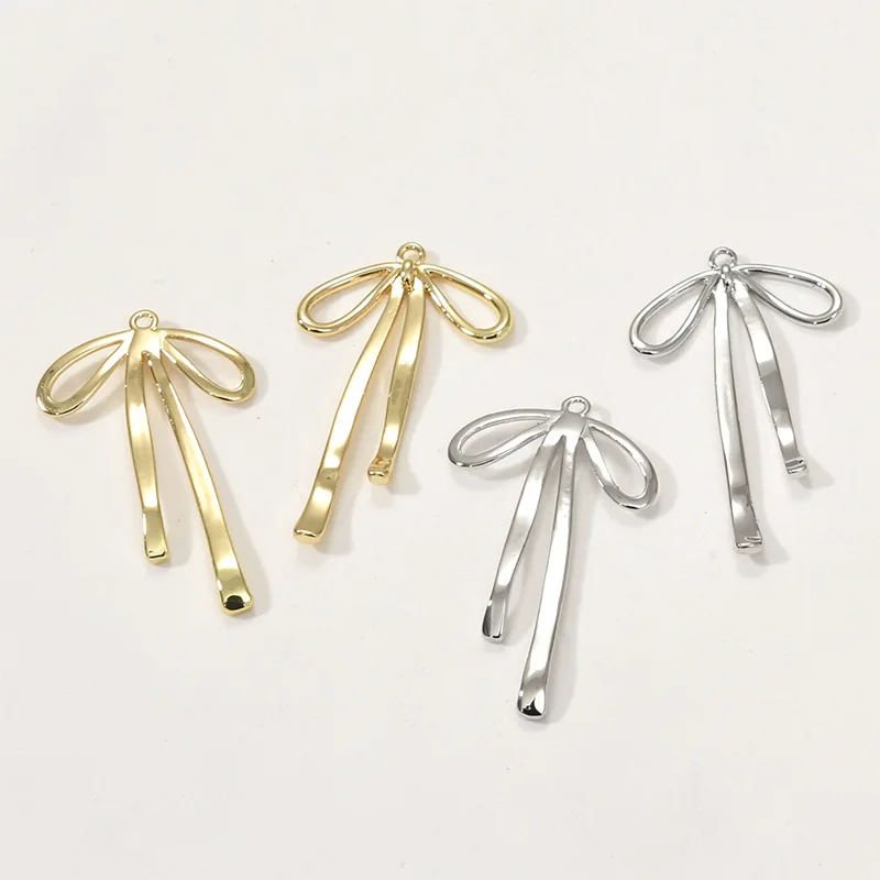 Copper-plated 14k Gold Color-preserving Glossy Ribbon Bow Pendant DIY Necklace Ear Jewelry Handmade Pendant Accessories