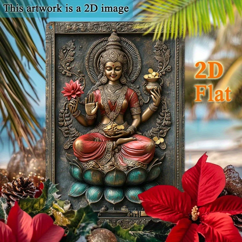 2D Aluminum Sign Metal Sign Gorgeous Iron Wall Sculpture Showcasing Goddess Lakshmi Holding A Lotus Perfect For Infusing Eleganc