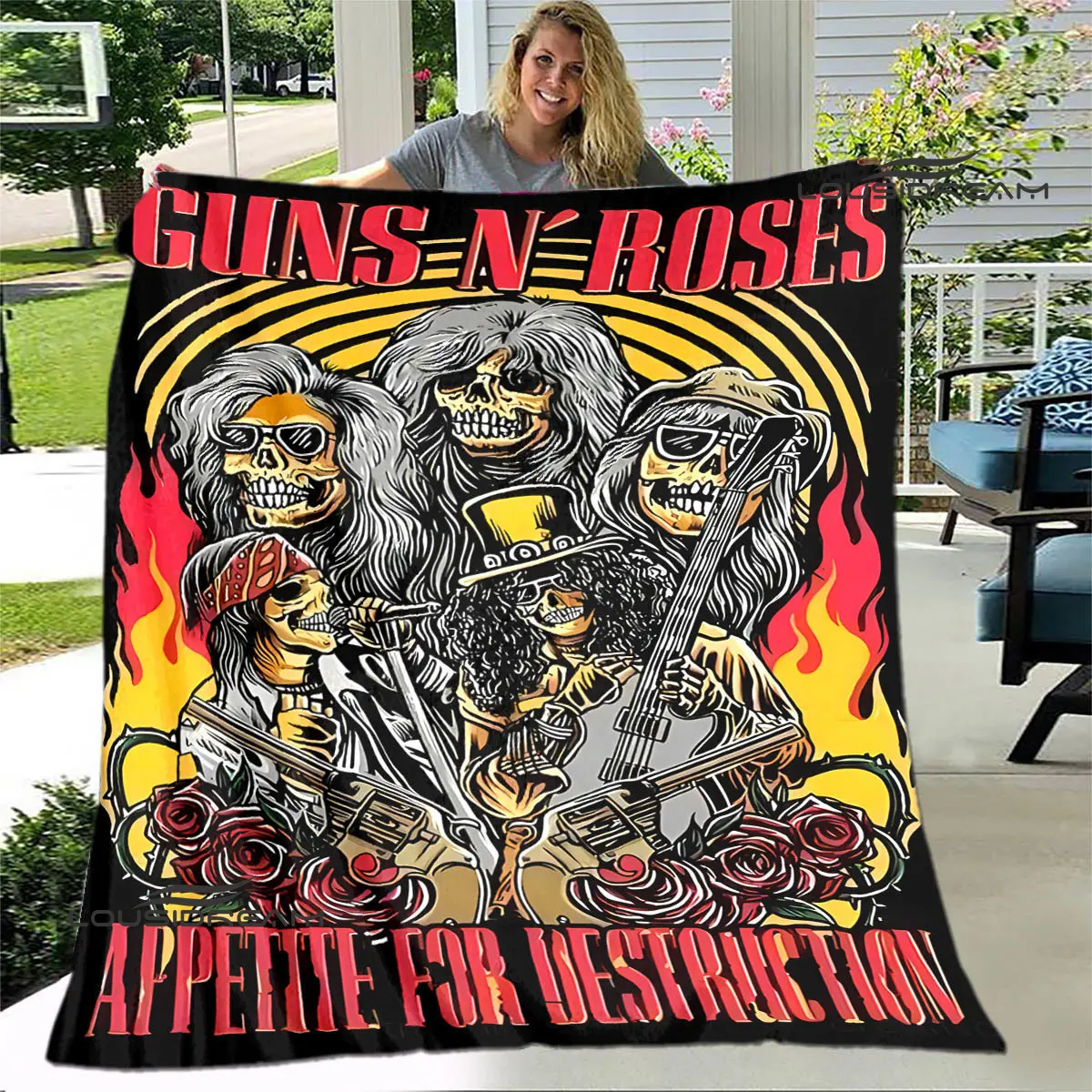 Guns n\'roses band retro print blanket Flannel Soft Comfort Blanket Home Travel Blanket Kids Warm Blanket birthday gift