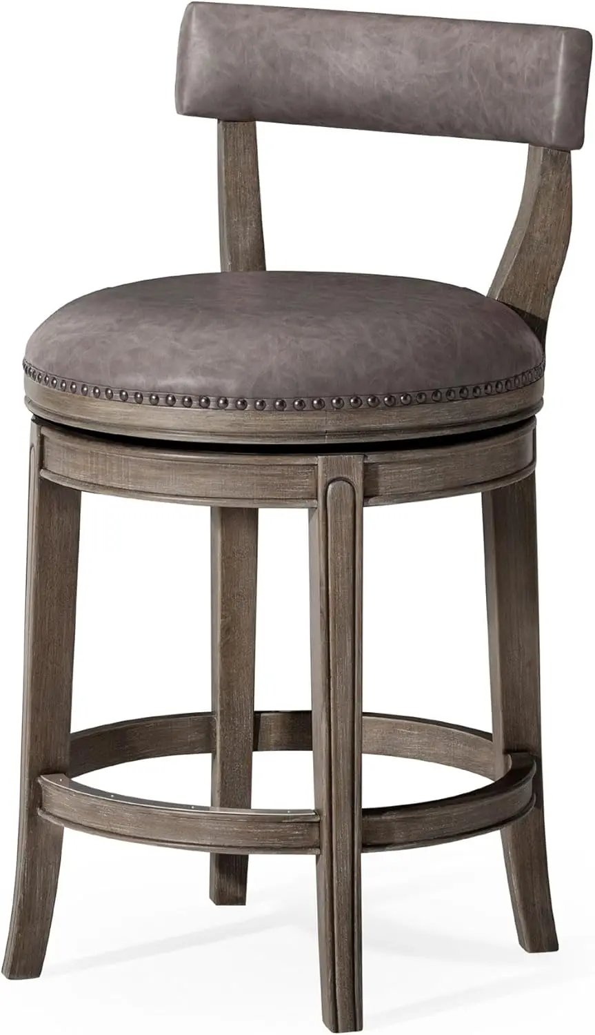 Alexander 26 Inch Tall Counter Height Rotating Low Back Barstool In Reclaimed Oak Finish With Ronan Stone Vegan Leather Seat