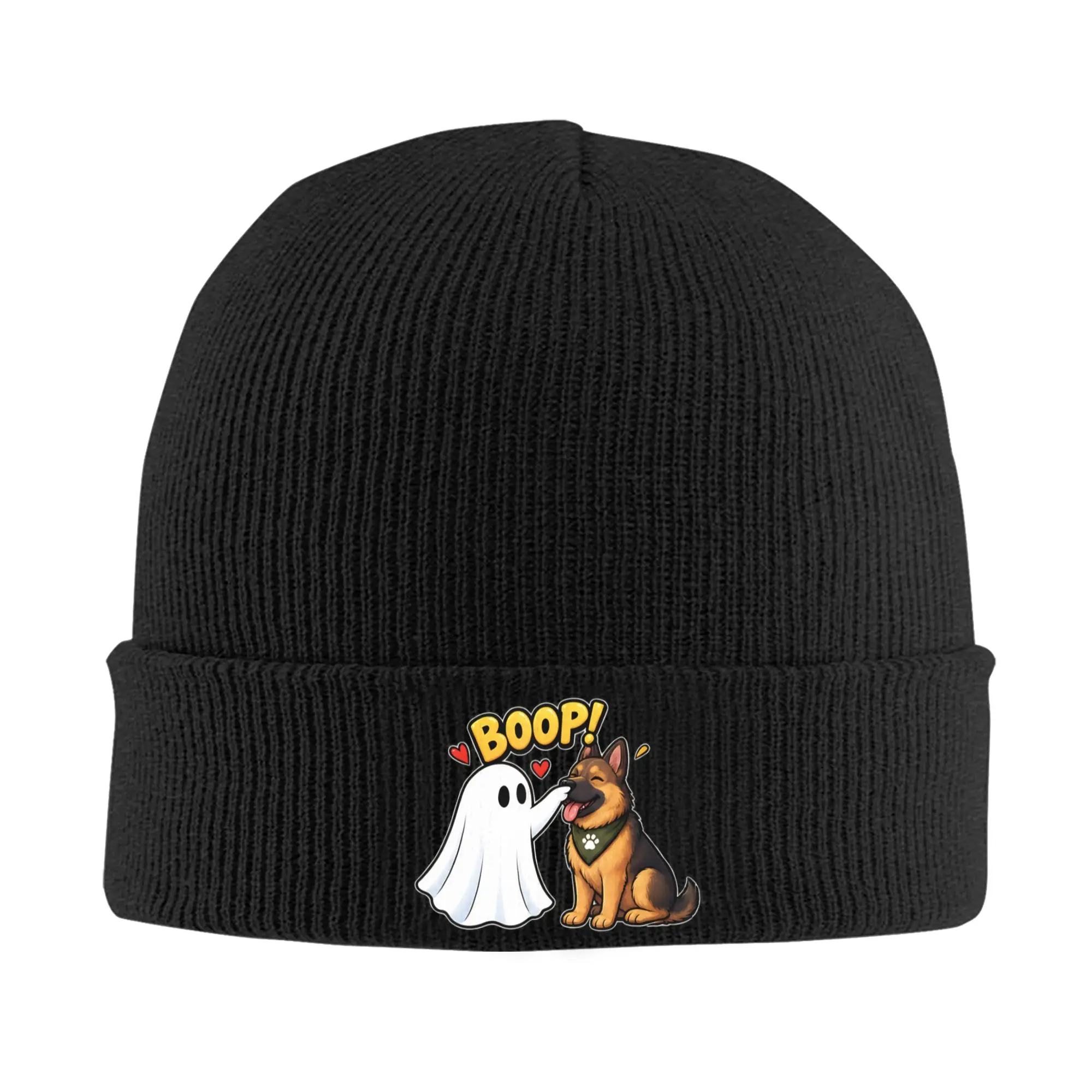 Cute Boop Ghost German Shepherd Halloween Knitted Hat Beanies Autumn Winter Hats Warm Acrylic  Hip-hop  Cap Men Women Gift