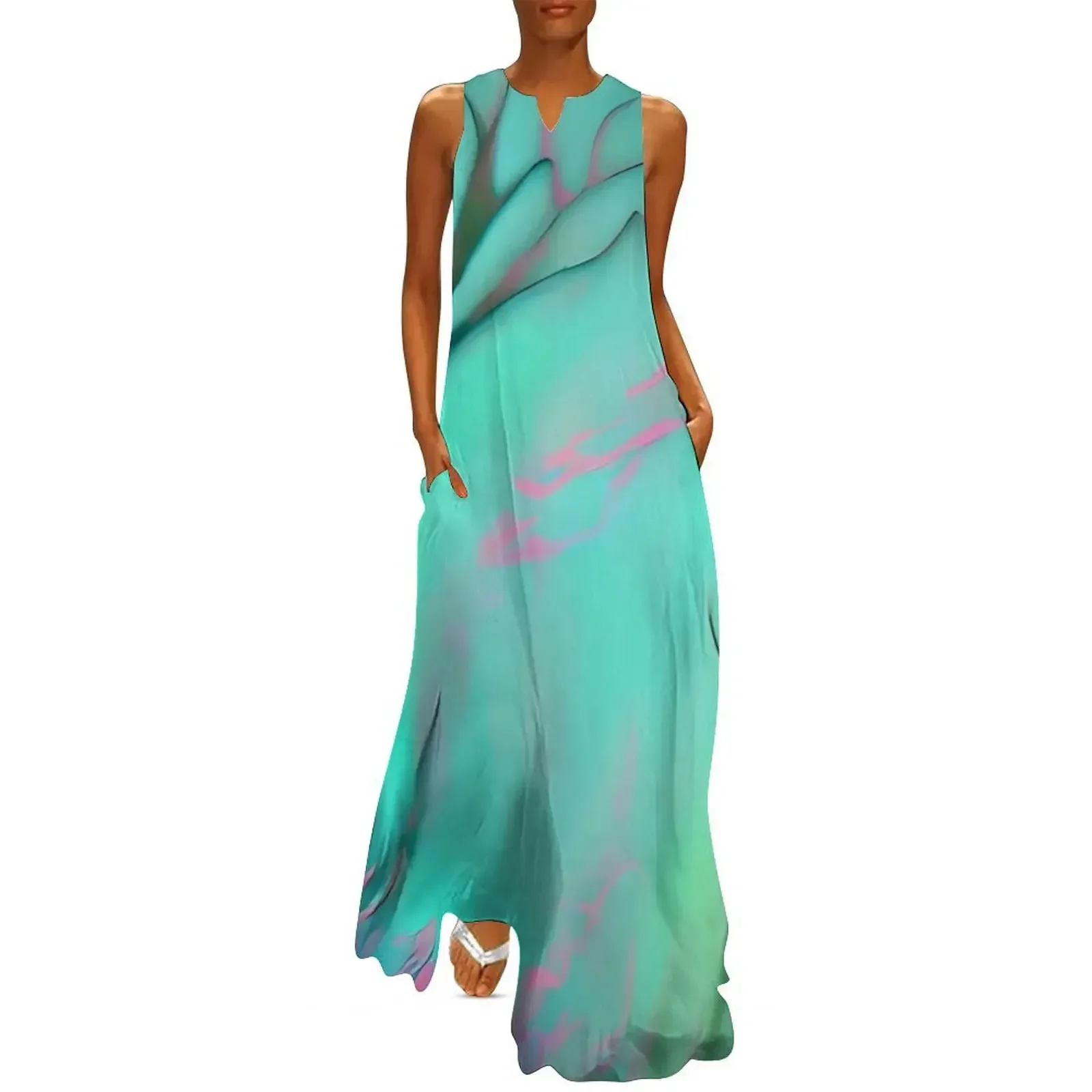

Teal Dreams: Abstract Green, Blue, and Magenta - Unique and Pretty Bold New Print Long Dress Women's long dress Dress