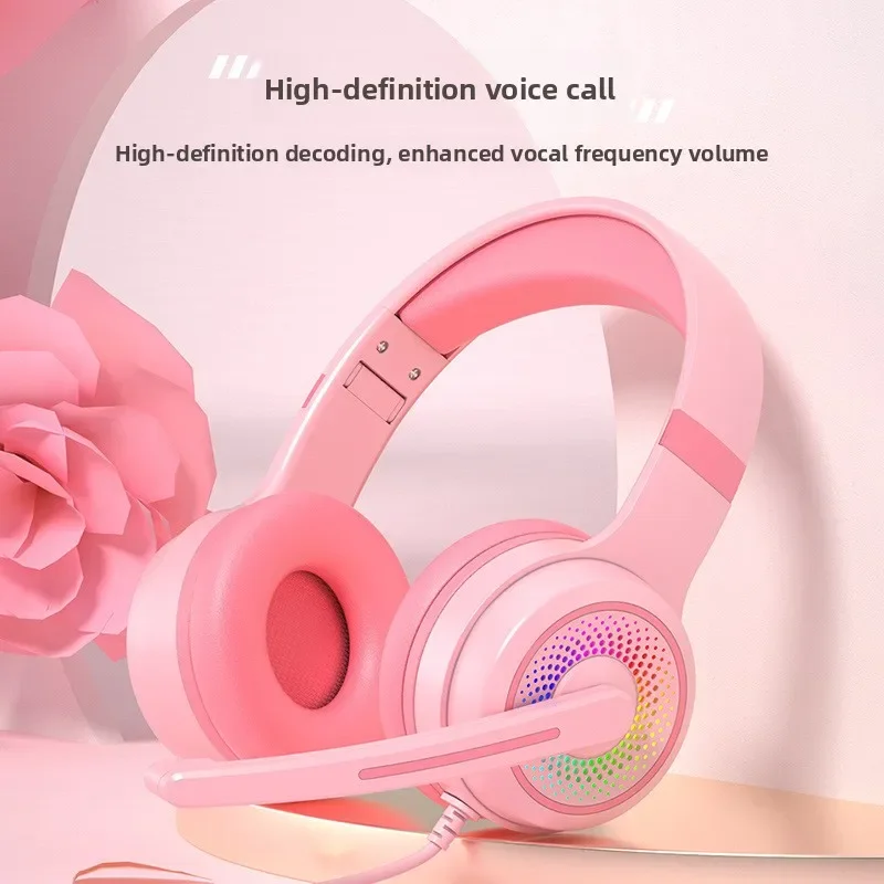 Wired Headset Gaming Headphones with RGB Colorful Lighting and In-Line USB Control, for PC Gamers and Streamers
