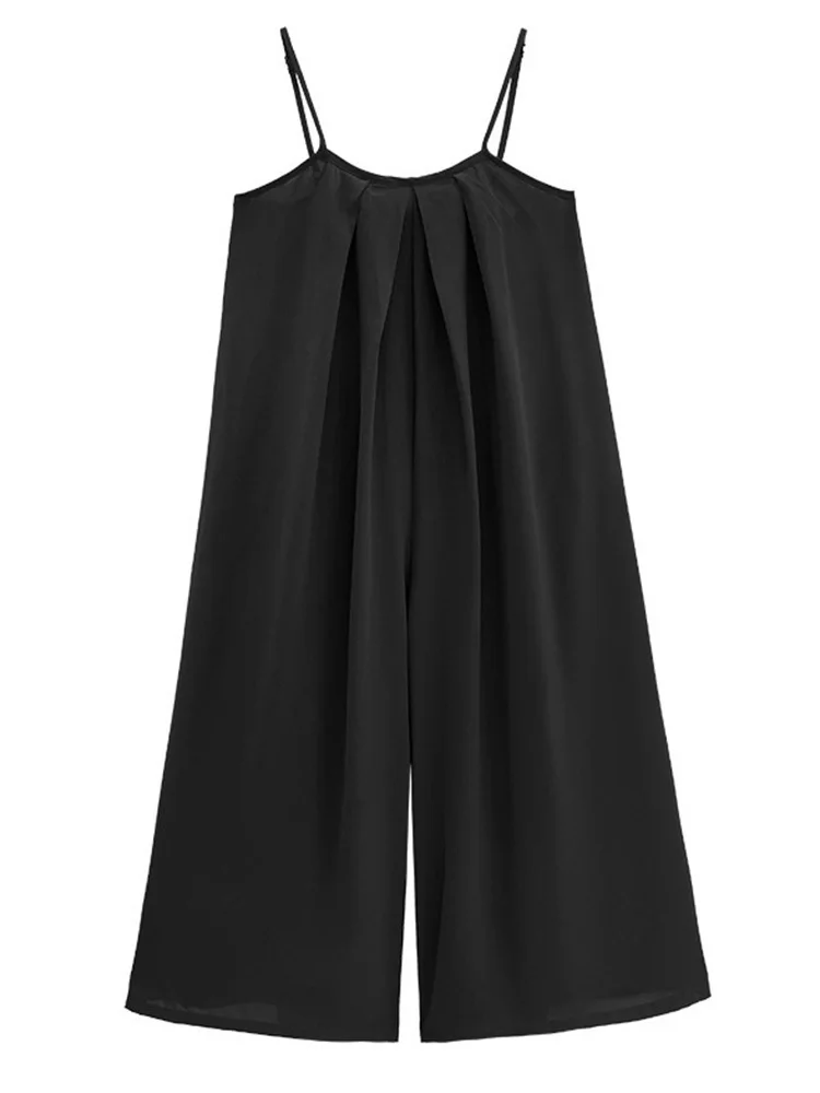 [EAM] Women Black Pleated Big Size Long Jumpsuit New High Waist Pocket Stitch Pants Fashion Tide Spring Summer 2024 1DH4530