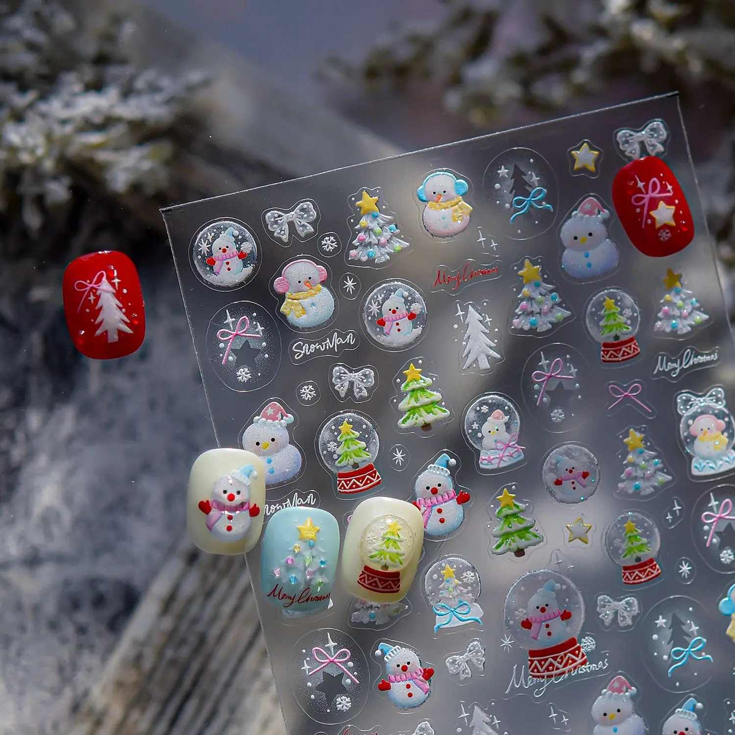 5D Embossed Nail Stickers Exquisite Christmas Tree Snowman Snowflake Nails Decoration Stickers Adhesive Manicure Accessories DIY