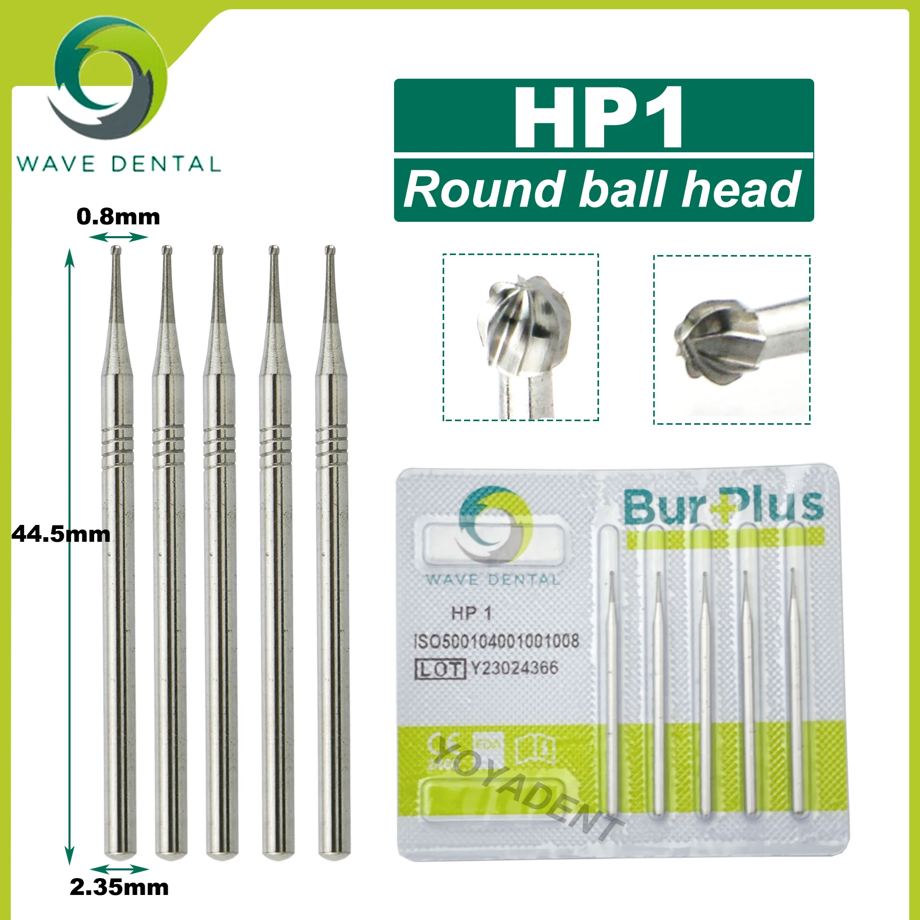 WAVE Dental Burs Dentistry Drills Dental Tungsten Carbide Burs For Straight Nose Cone Low Speed Handpiece HP 2.35mm 5Pcs/Pack