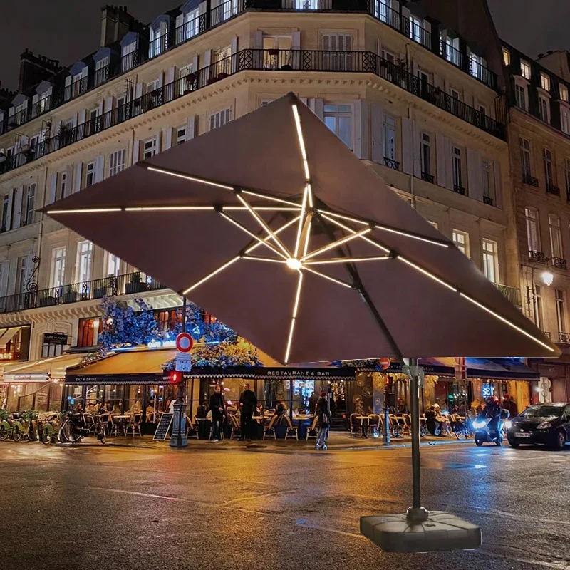 L Factory Direct Supply Outdoor Solar Power LED Light Luxury Roman Parasol for Patio Mall Villa Pool Parasoles De Jardin