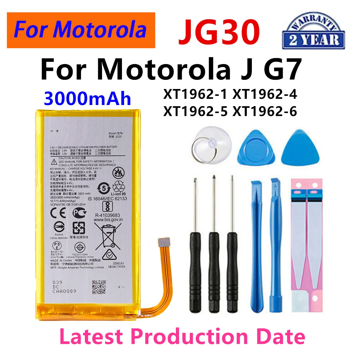 

Brand New JG30 3000mAh Battery For Motorola Moto J G7 XT1962-1 XT1962-4 XT1962-5 XT1962-6 phone Batteries+Tools