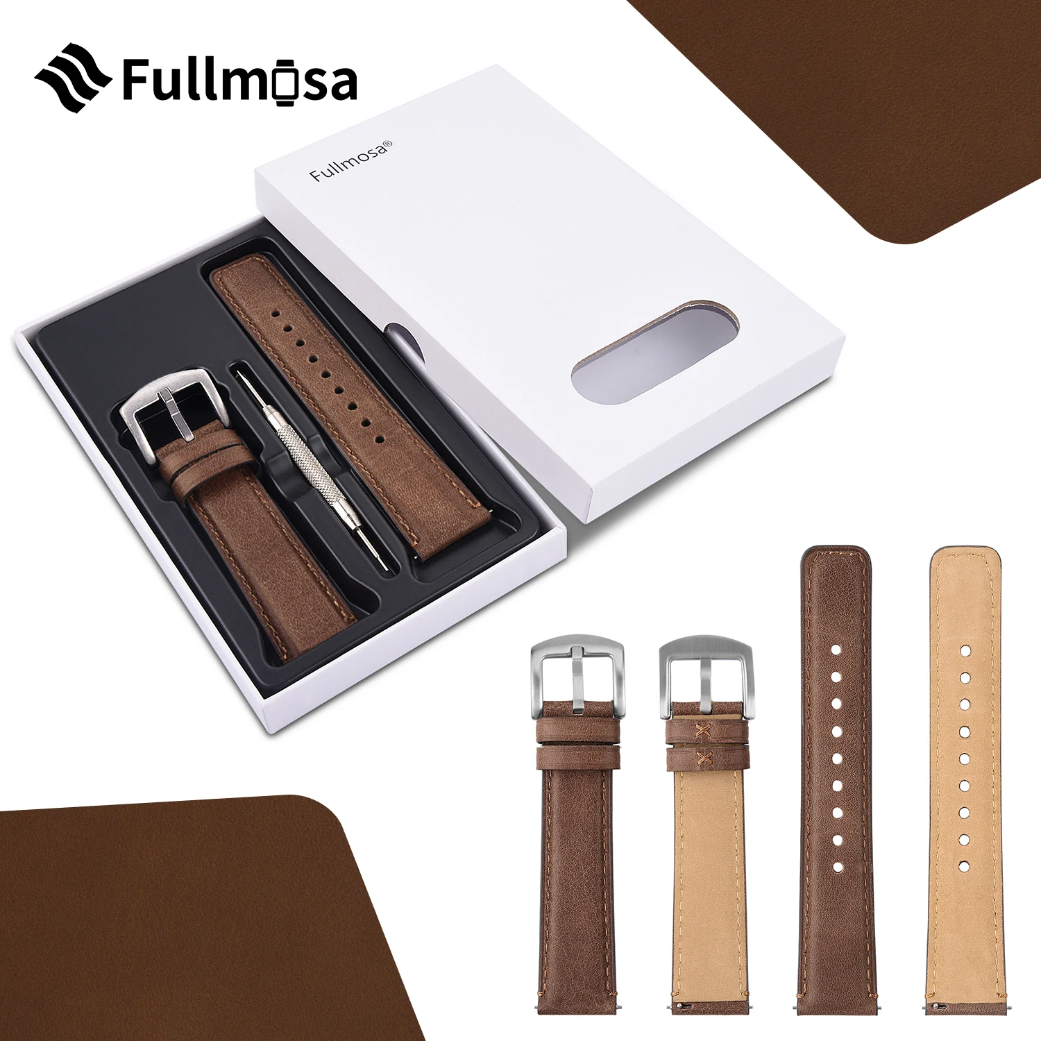 Fullmosa Quick Release Watch Band 22mm 20mm 18mm Burnished Leather Strap for Samsung Galaxy Watch/HuaWei Watch/Garmin/CITIZEN