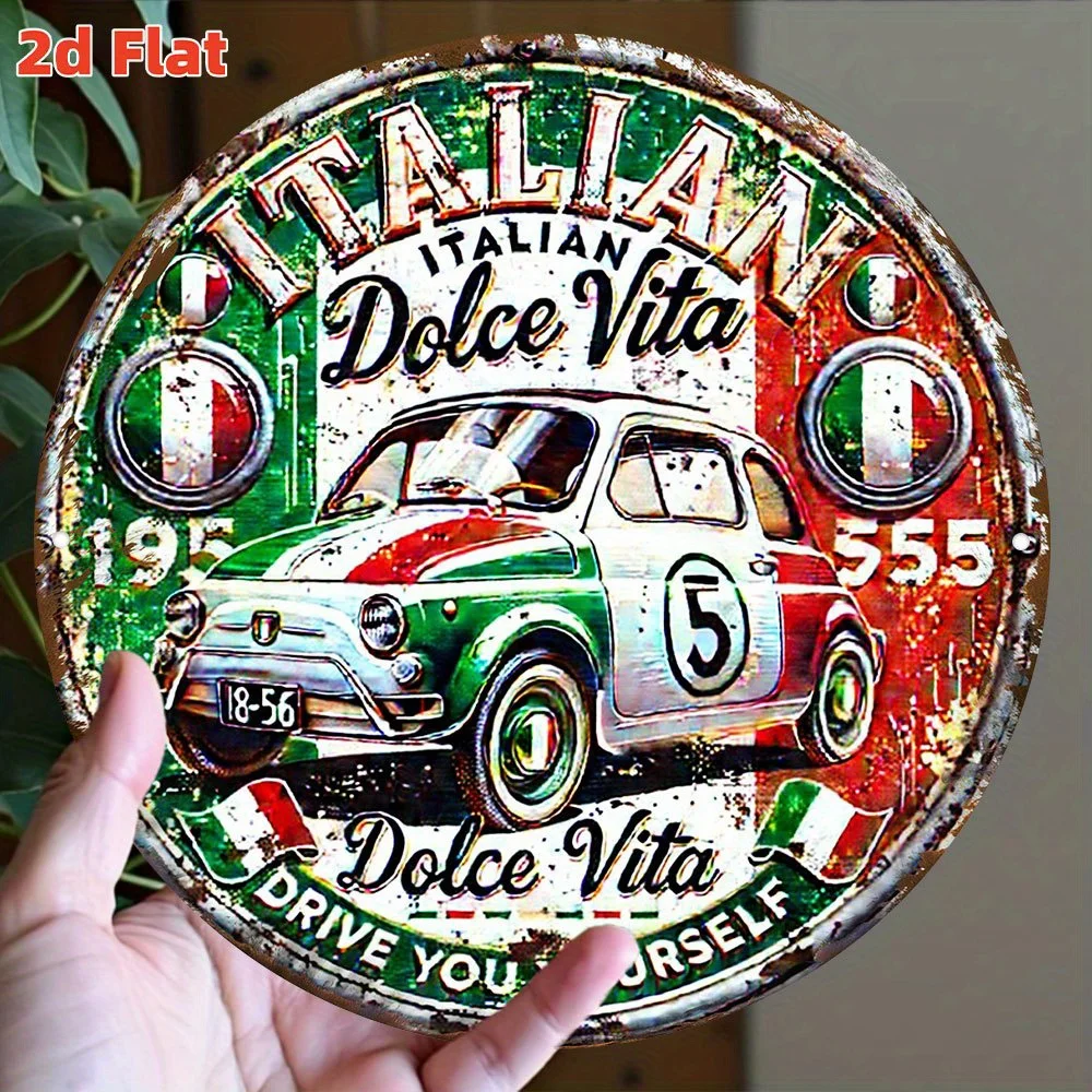 مسطح ثنائي الأبعاد، عتيق إيطالي لعلامة السيارة المستوحاة - شارة درع العلم الإيطالي المستديرة من الألومنيوم مع - متينة وقابلة للتجميع #4