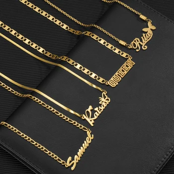 Acheerup-女性のためのパーソナライズされた名前のブレードチェーン,ステンレス鋼のネックレス,カスタムレタリング,ツイストチェーン,ペンダント,誕生日ジュエリー