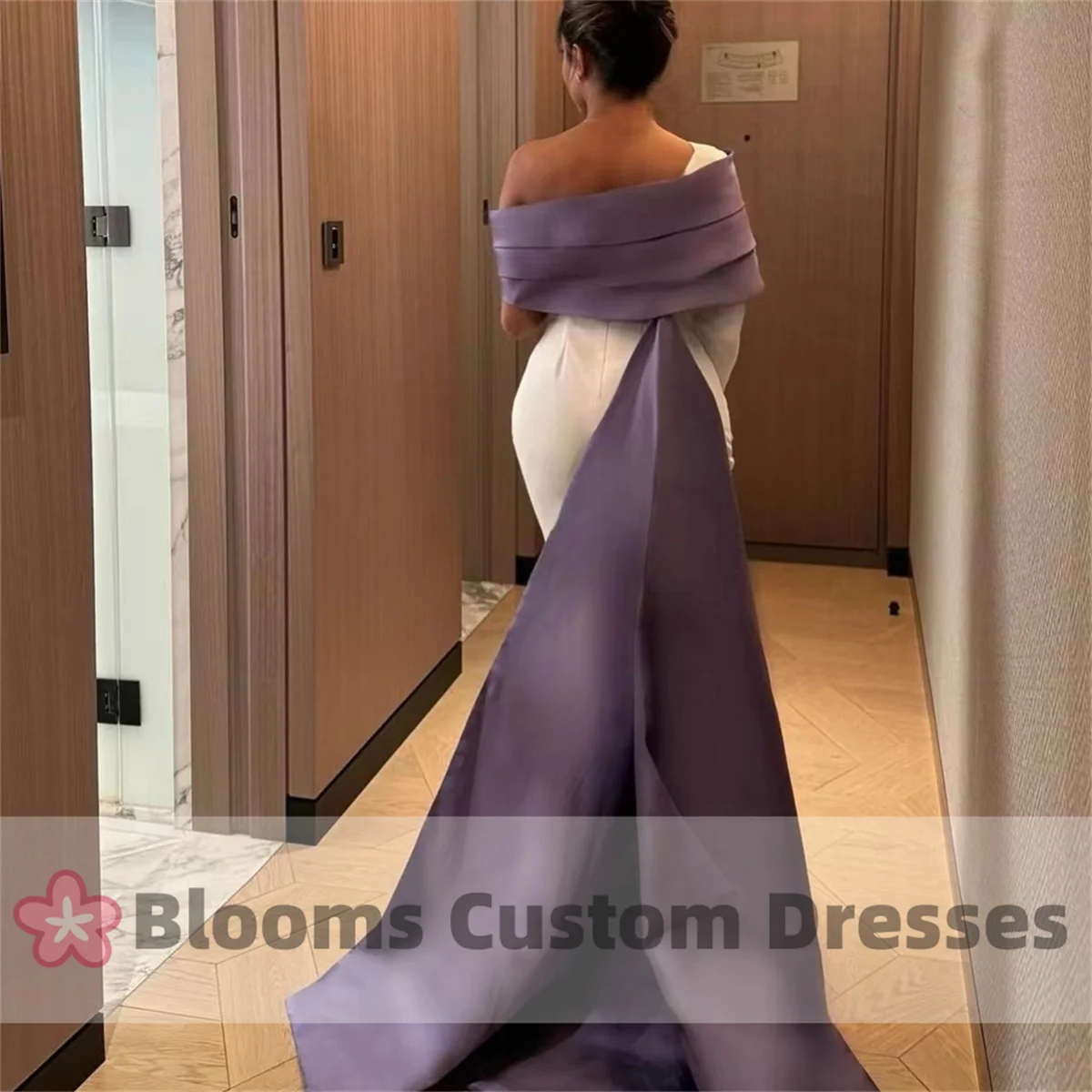 Blooms Customized Purple Sequins One-shoulder Crepe Evening Dress With Train Full Sleeve Formal Party Gown Wedding Prom Dress