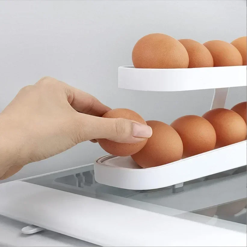 1Pc Automatic Scrolling Egg Rack Holder Tray Rolldown Refrigerator Egg Dispenser Kitchen Fridge Storage Box Food Storage